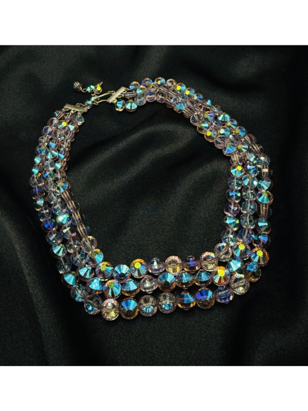 Rare Find Vintage 1950s-60s Aurora Borealis Crystal Multi-Strand Necklace - Picture 2 of 6